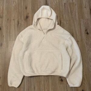 Super baggy Standard Cloth Half-Zip Oslo Fleece Hoodie w/ elbow patches - medium